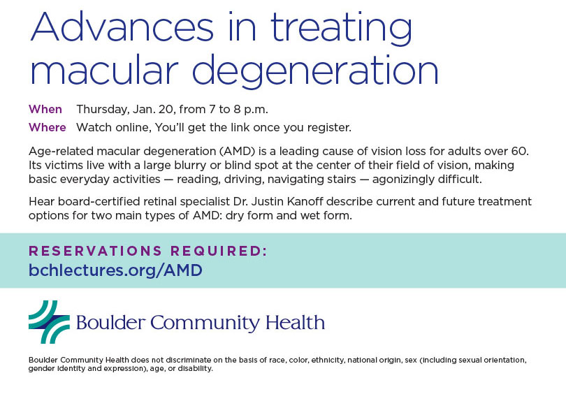 Boulder Eye Care &amp; Surgery Center Doctors AMD flyer lecture cropped - Free Online Health Lecture featuring Dr. Kanoff